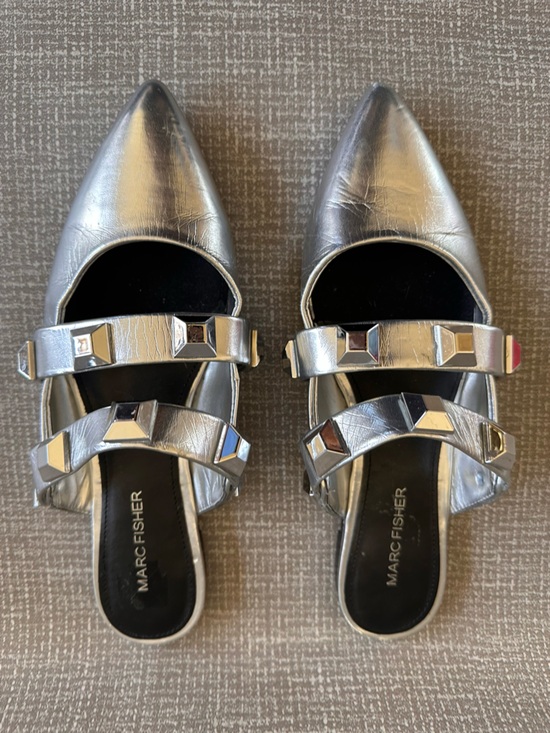 Marc Fisher Shoes - Marc Fisher Silver Studded Pointed Mary Jane Mules 7.5